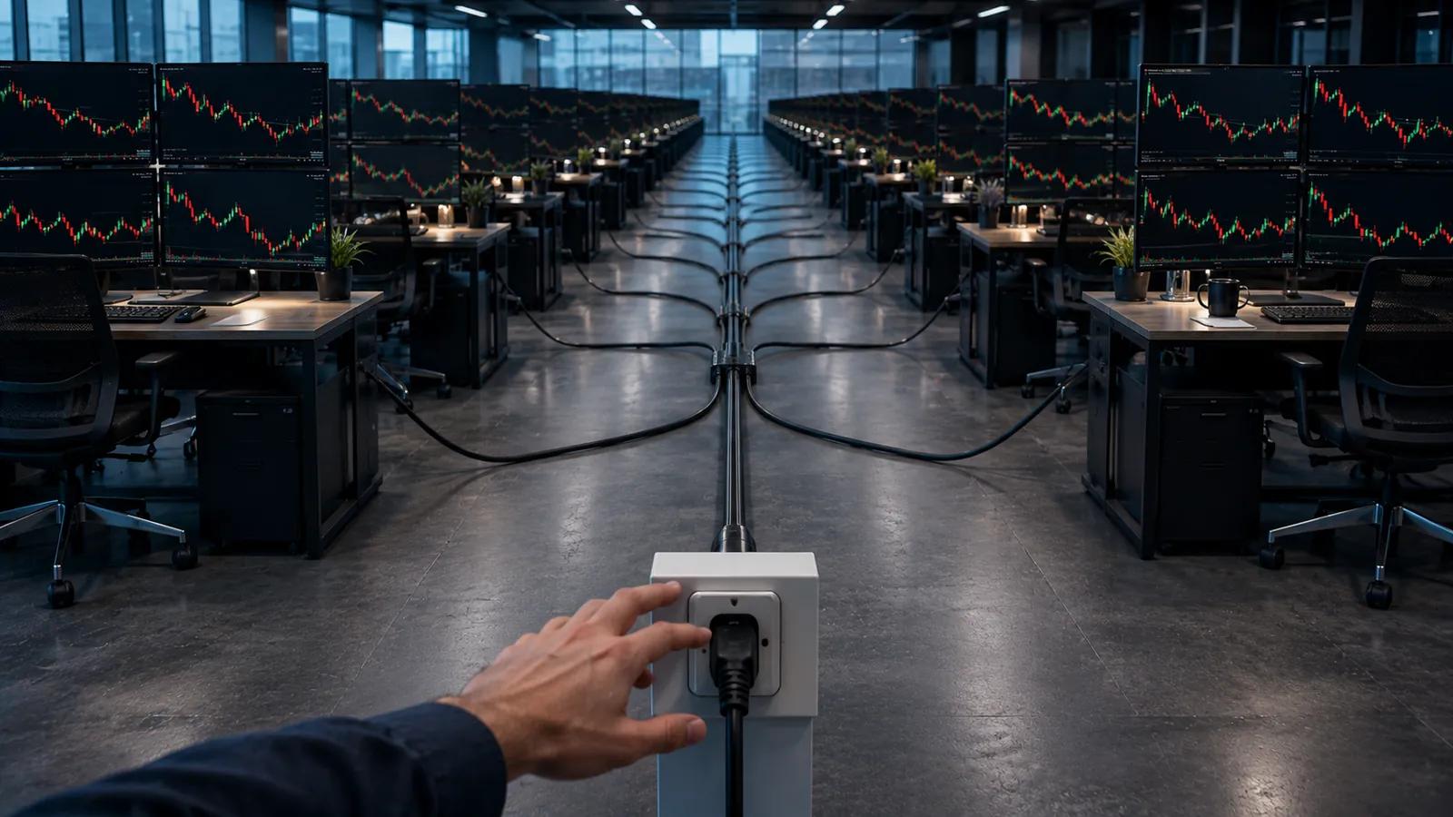 One power cable feeding many trading desks illustrates platform concentration risk