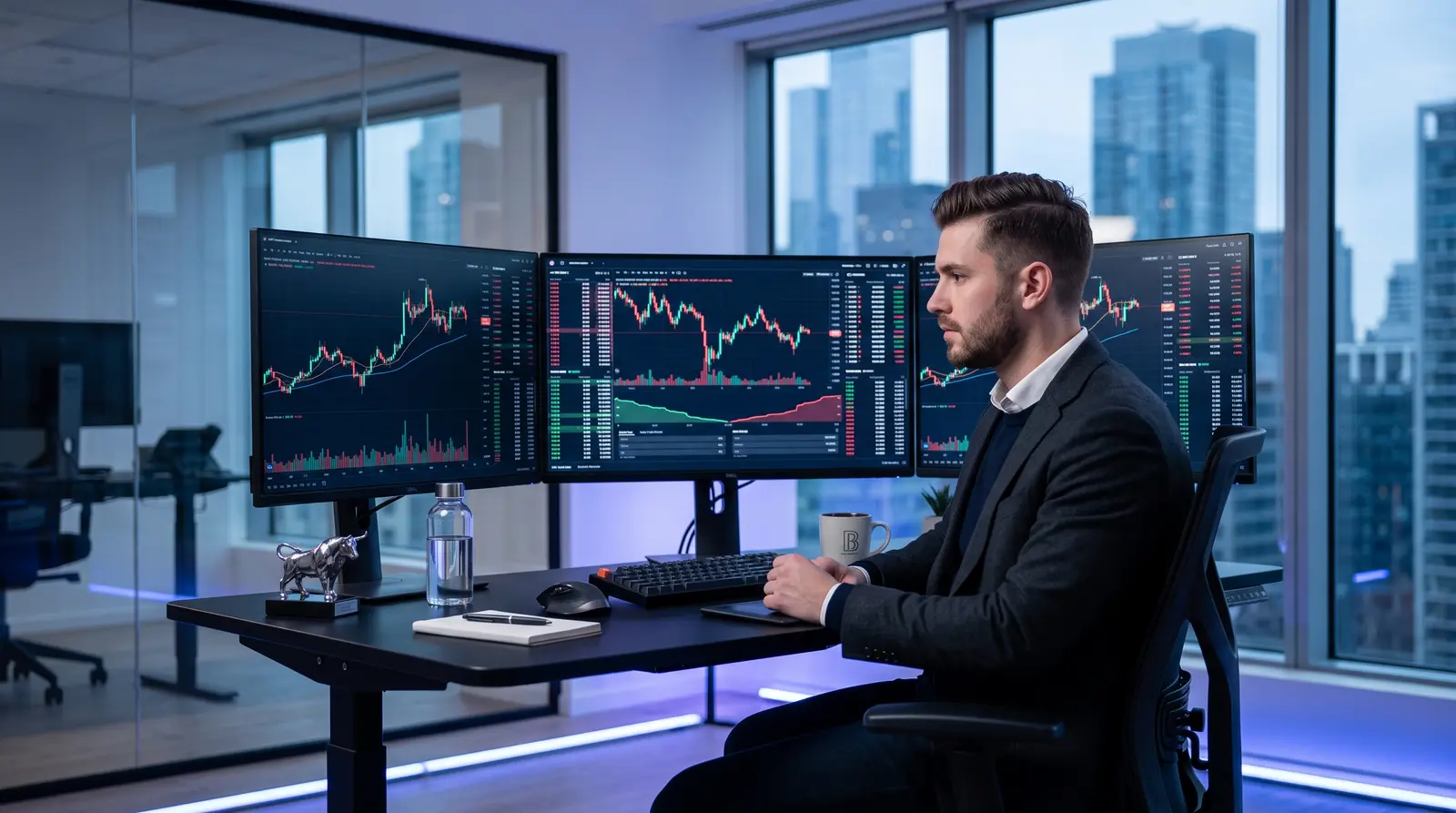 A professional trading desk setup showcasing the best 1-step perpetual prop firms analytical interface.