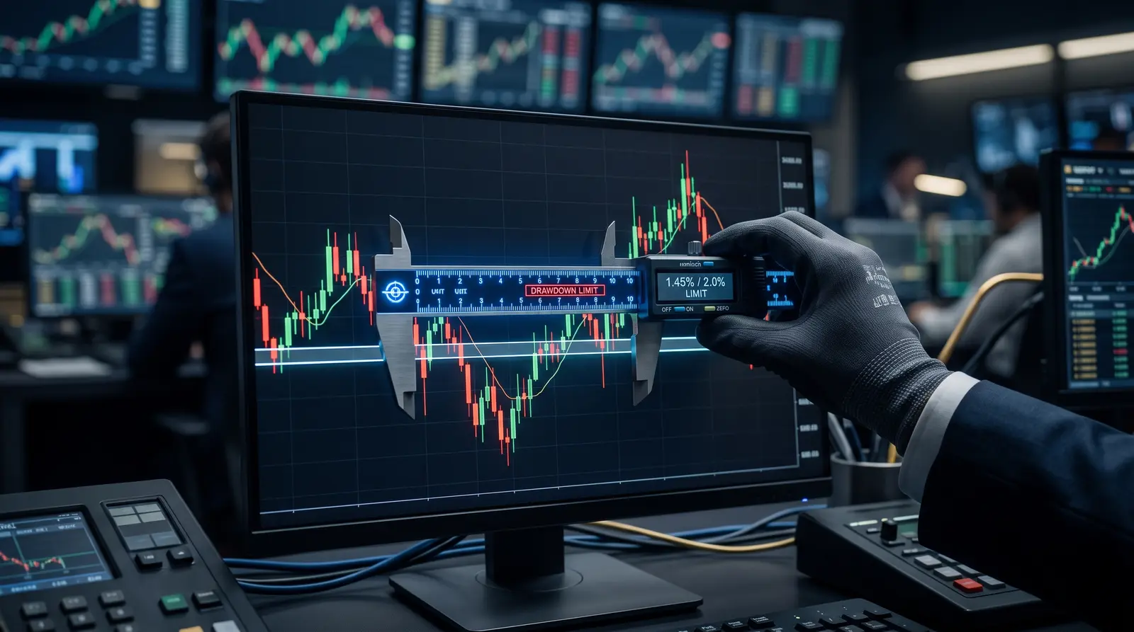 Close-up of a trading chart illustrating the strict drawdown rules for top prop firms.