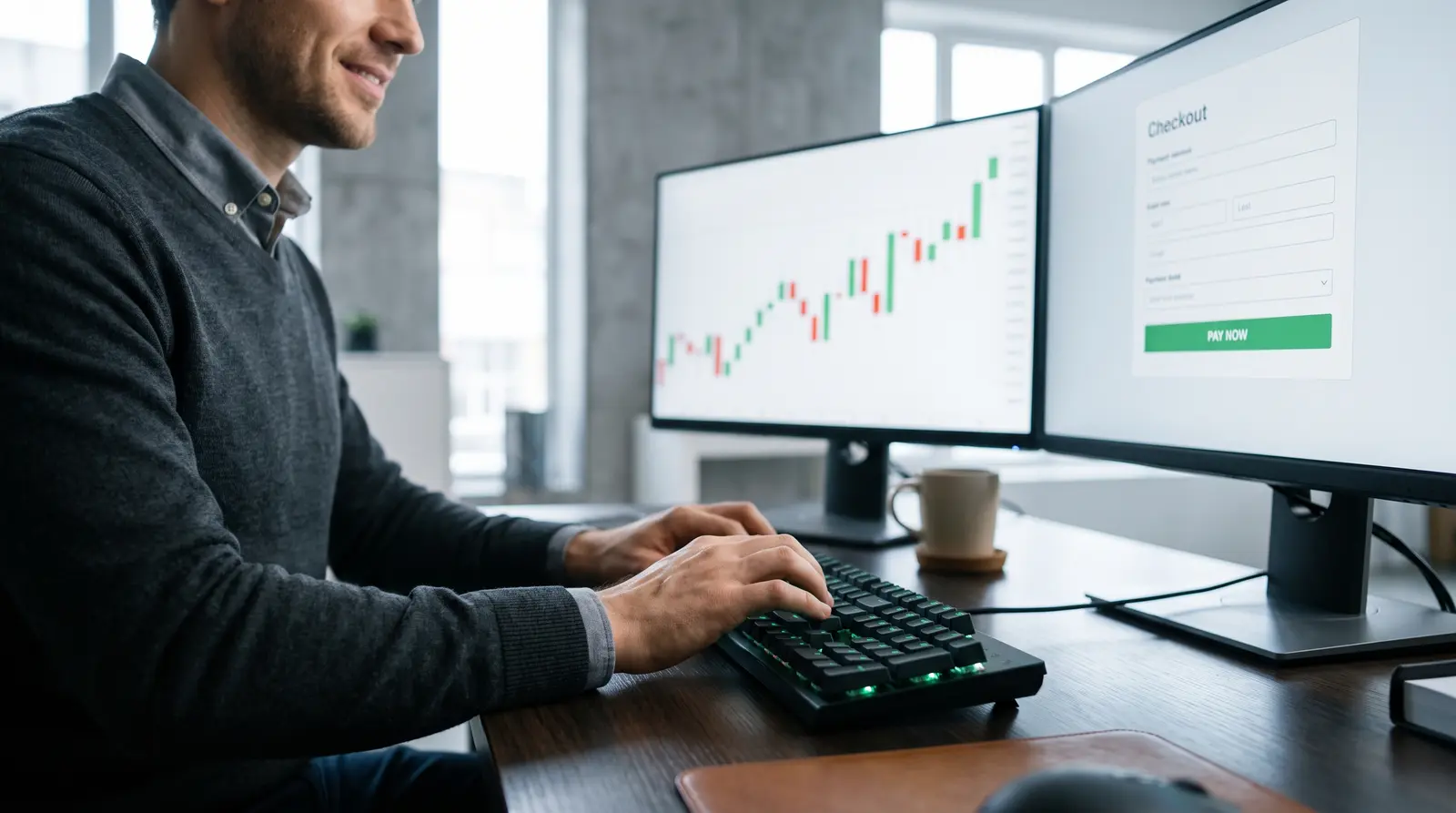 Close-up view of a trader entering a Blue Guardian promo code during the checkout process.