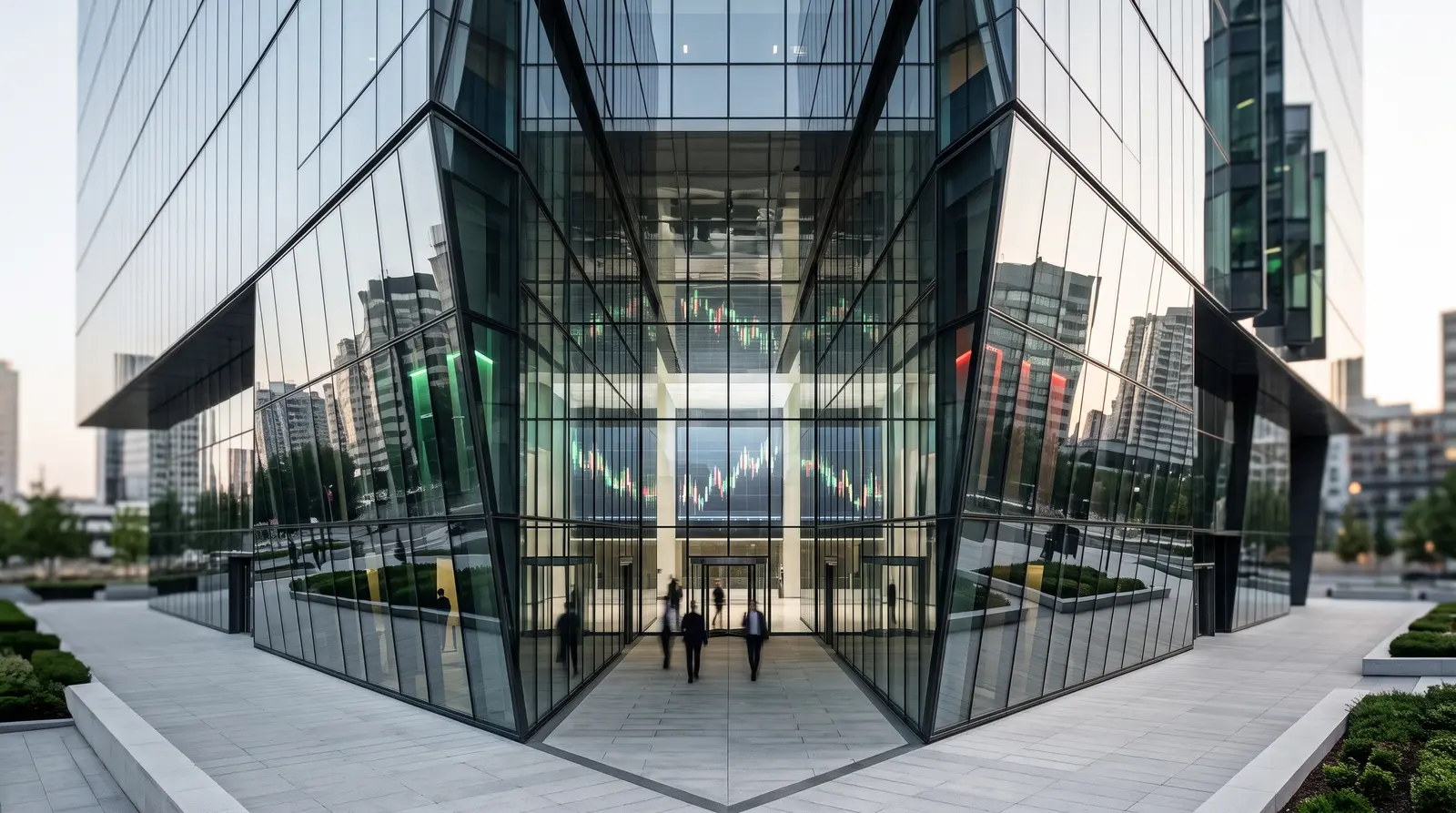 Abstract architecture representing the institutional transparency and broker backing of the prop trading firm.