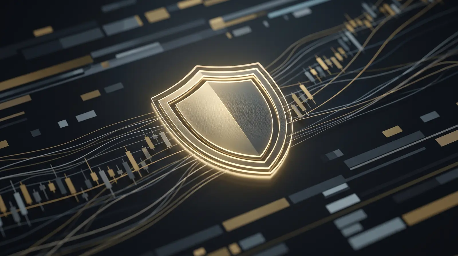 A conceptual digital shield protecting financial trading data to illustrate permitted prop trading strategies.