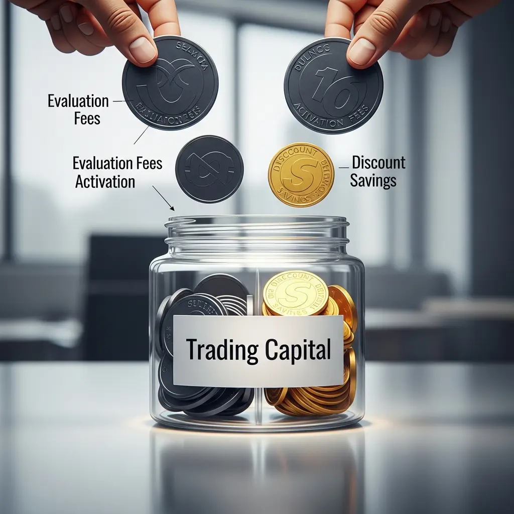 Financial diagram illustrating cost savings and discount anatomy for Take Profit Trader.