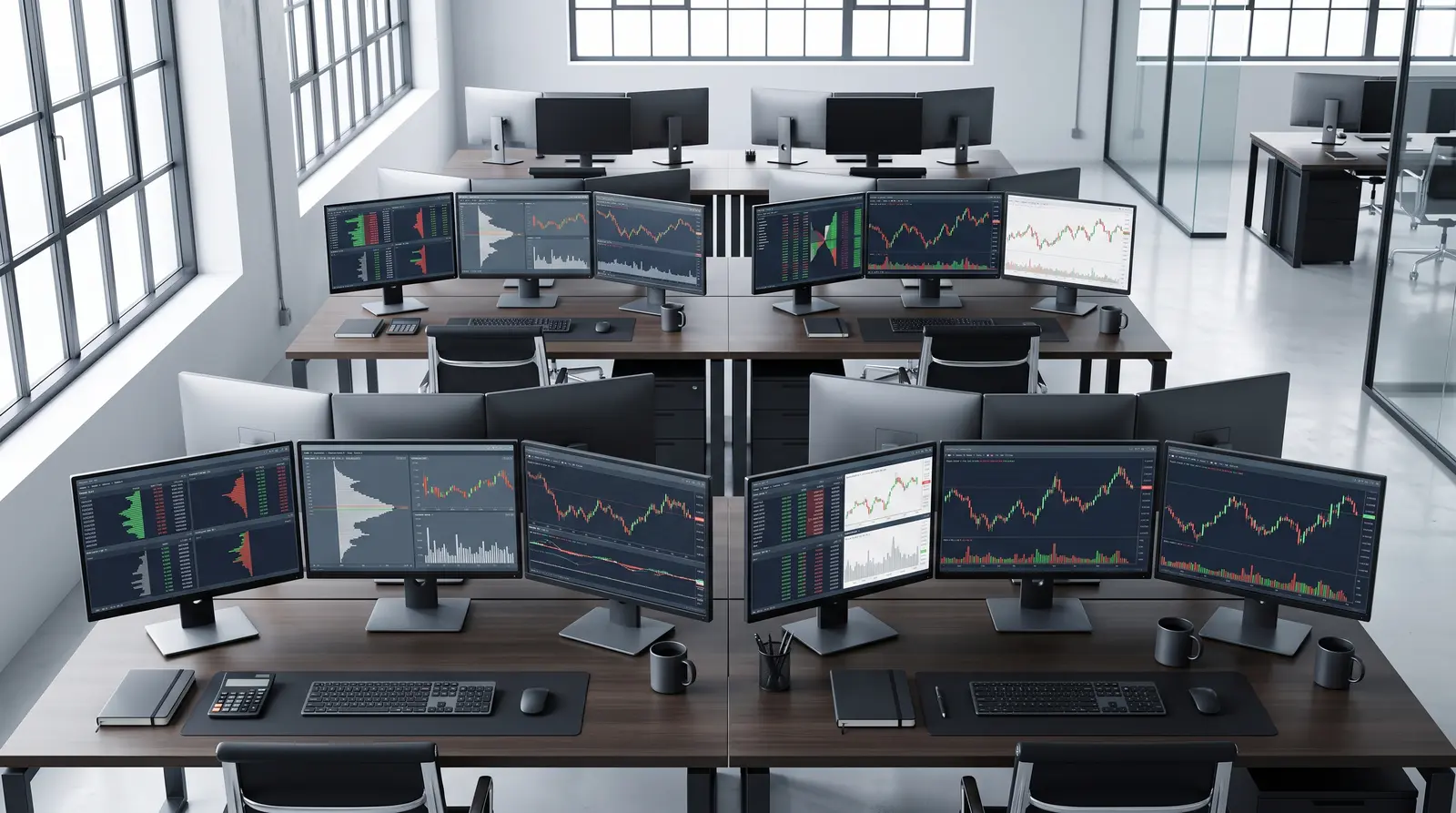 Professional trading platform interface showing volume data and futures trading compatibility tools.