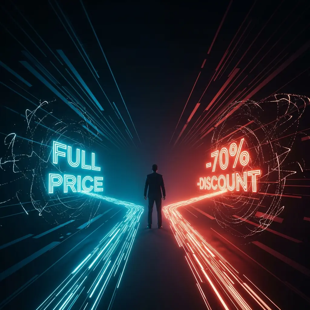 A person stands at a crossroads, symbolizing the strategic choices involved in finding the best Earn2Trade discount.