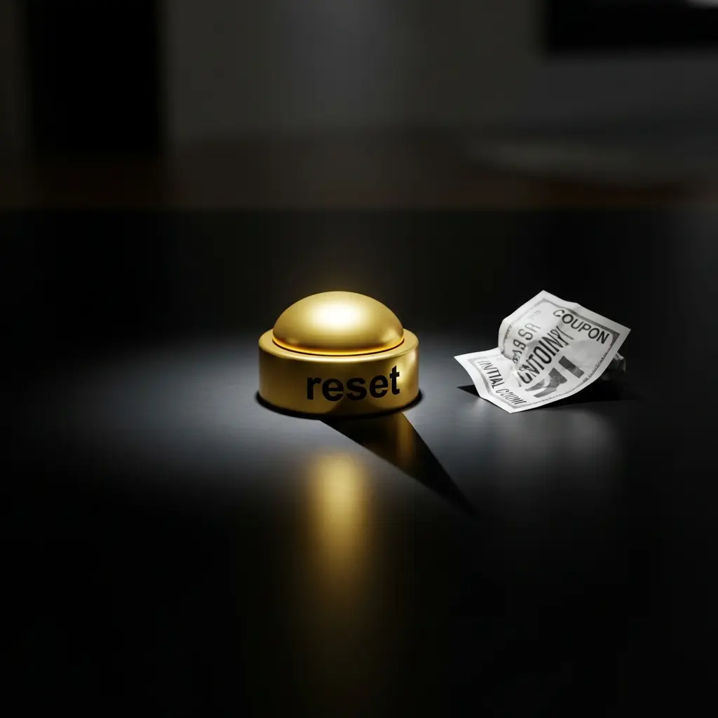 A hand hovering over a reset button, representing the strategic application of Earn2Trade discount codes that include reset perks.