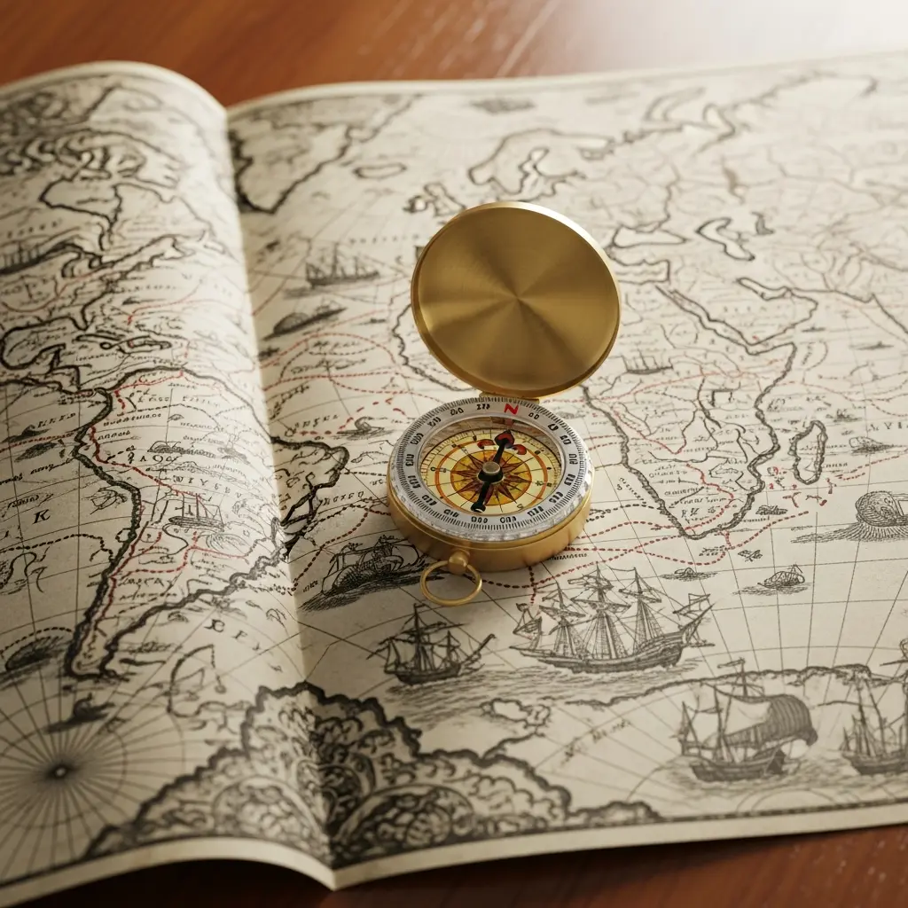 Compass pointing north, symbolizing official guidance over shady shortcuts for FTMO promotions.