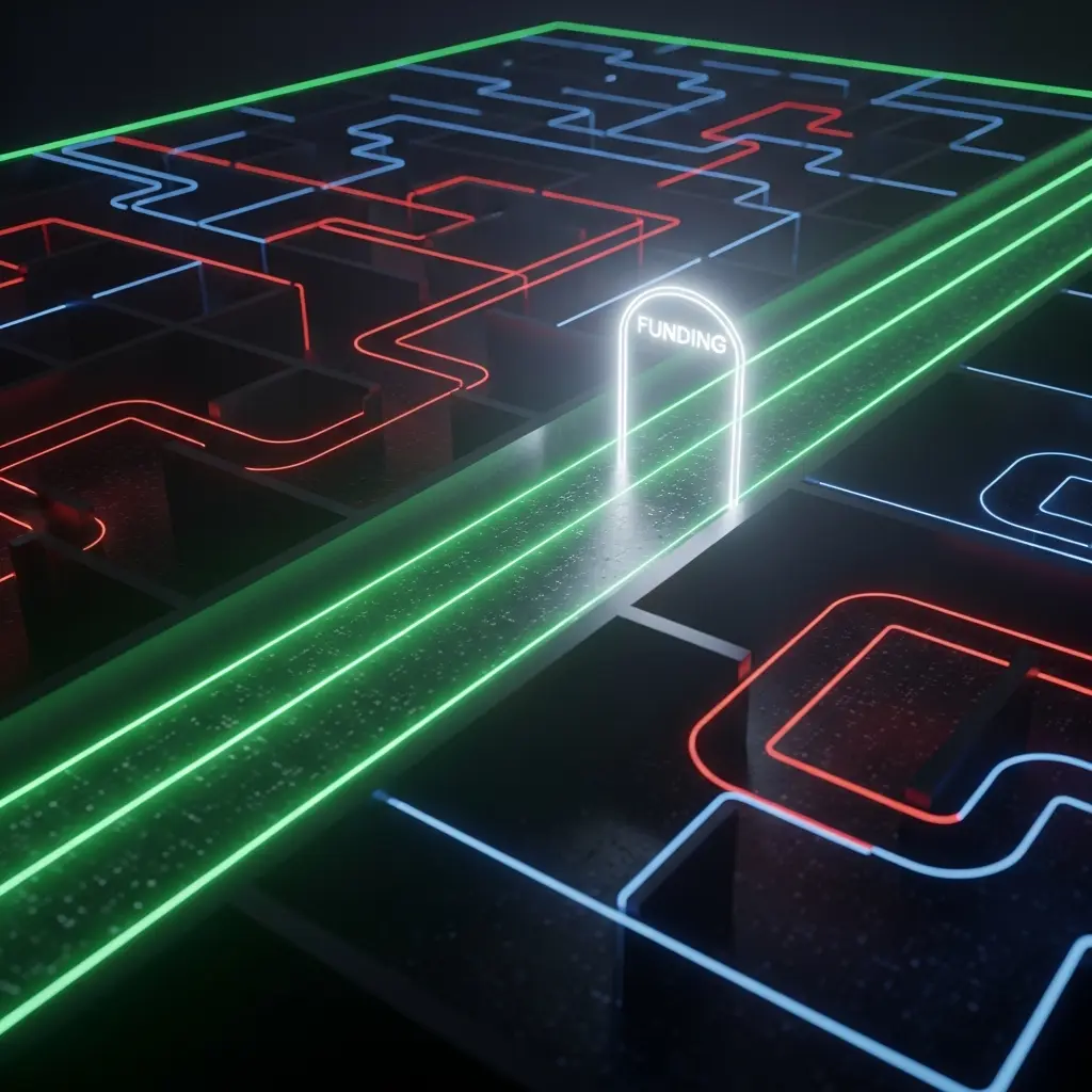 A conceptual view of a complex maze representing evaluation rules
