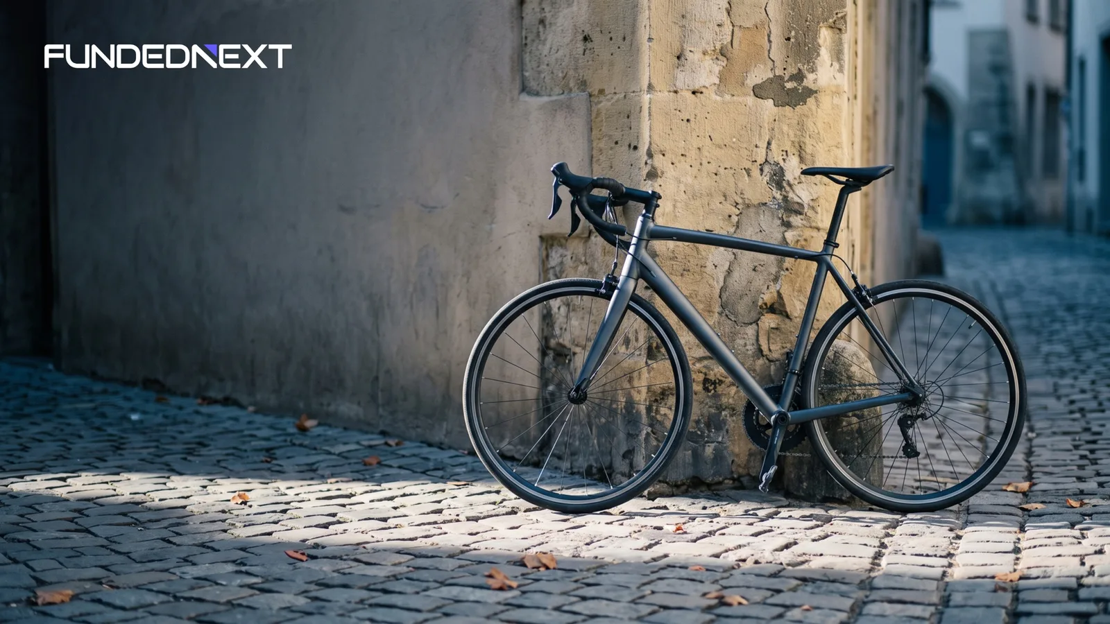 Lightweight road bike against a stone wall, a picture of the FundedNext Stellar Lite challenge