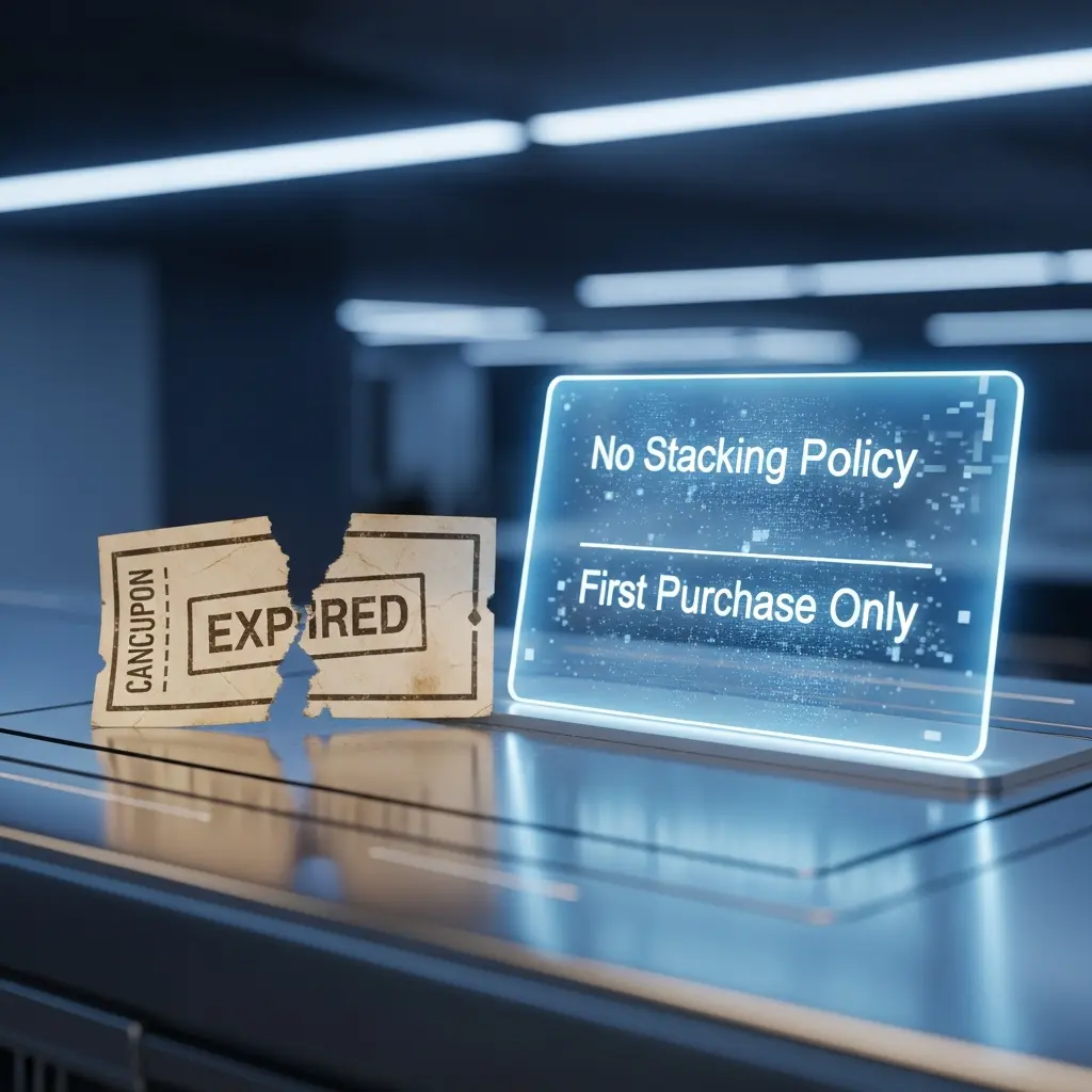A digital display showing valid offers contrasted with an old, crumpled, expired coupon.