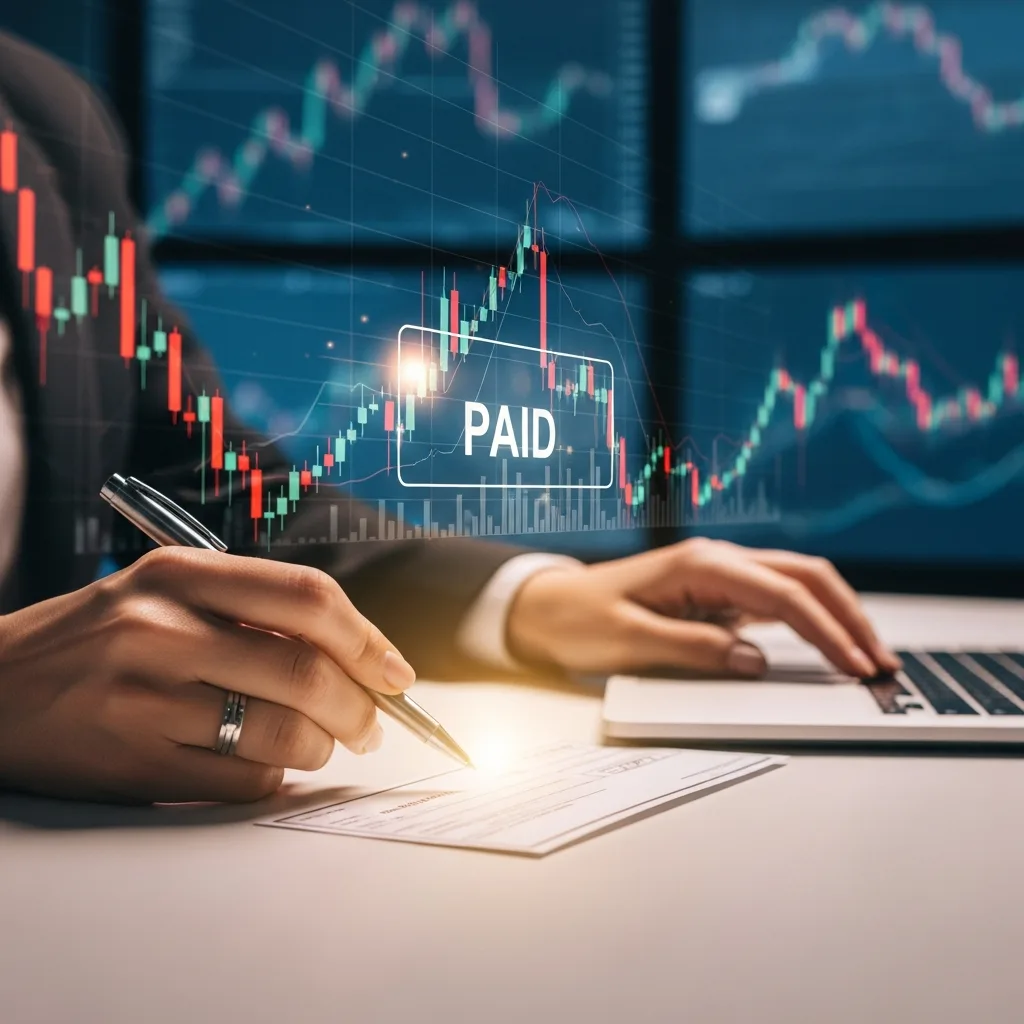 A large check with 'Payout' written on it and money, representing the goal of profitable futures trading.