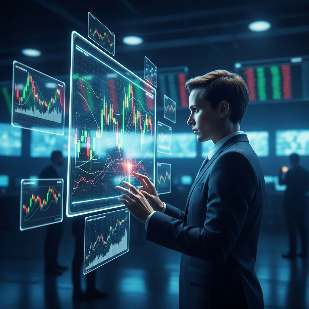 Futuristic trading floor representing modern electronic futures trading