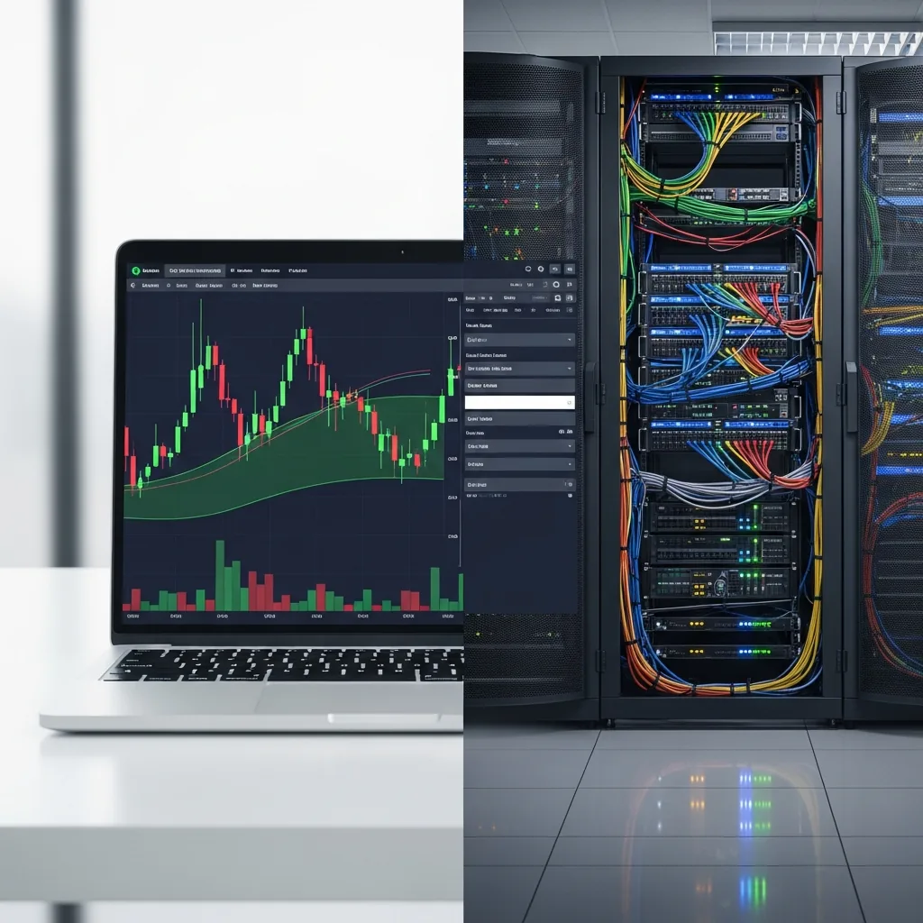 Comparison between cloud-native and desktop futures trading platforms, depicting their distinct environments.