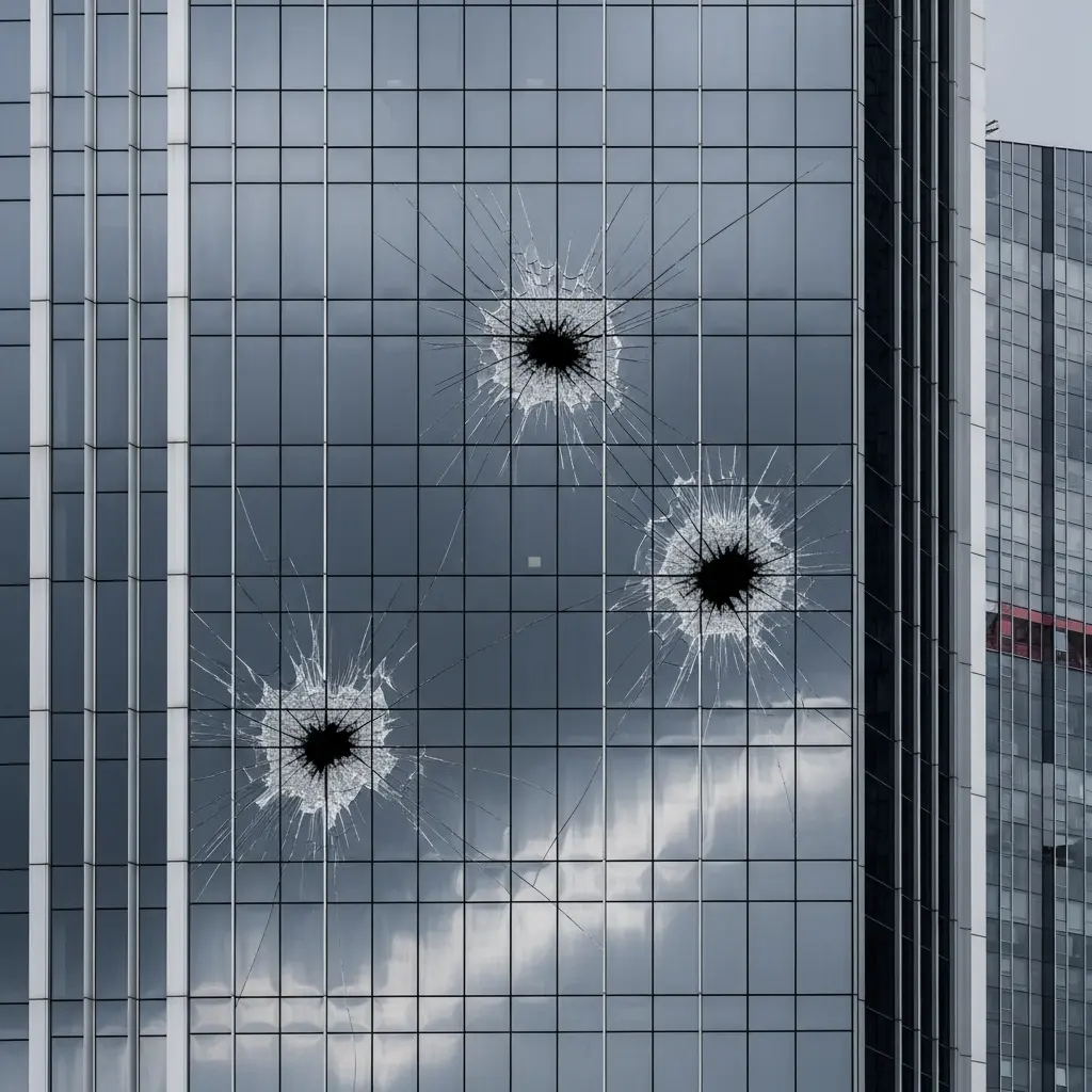 Abstract representation of shattered trust and reputation fallout, with broken glass-like elements, reflecting controversies around Goat Funded Trader.