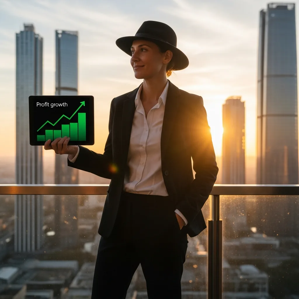 Funded trader looking out over a city skyline at dusk after completing an evaluation