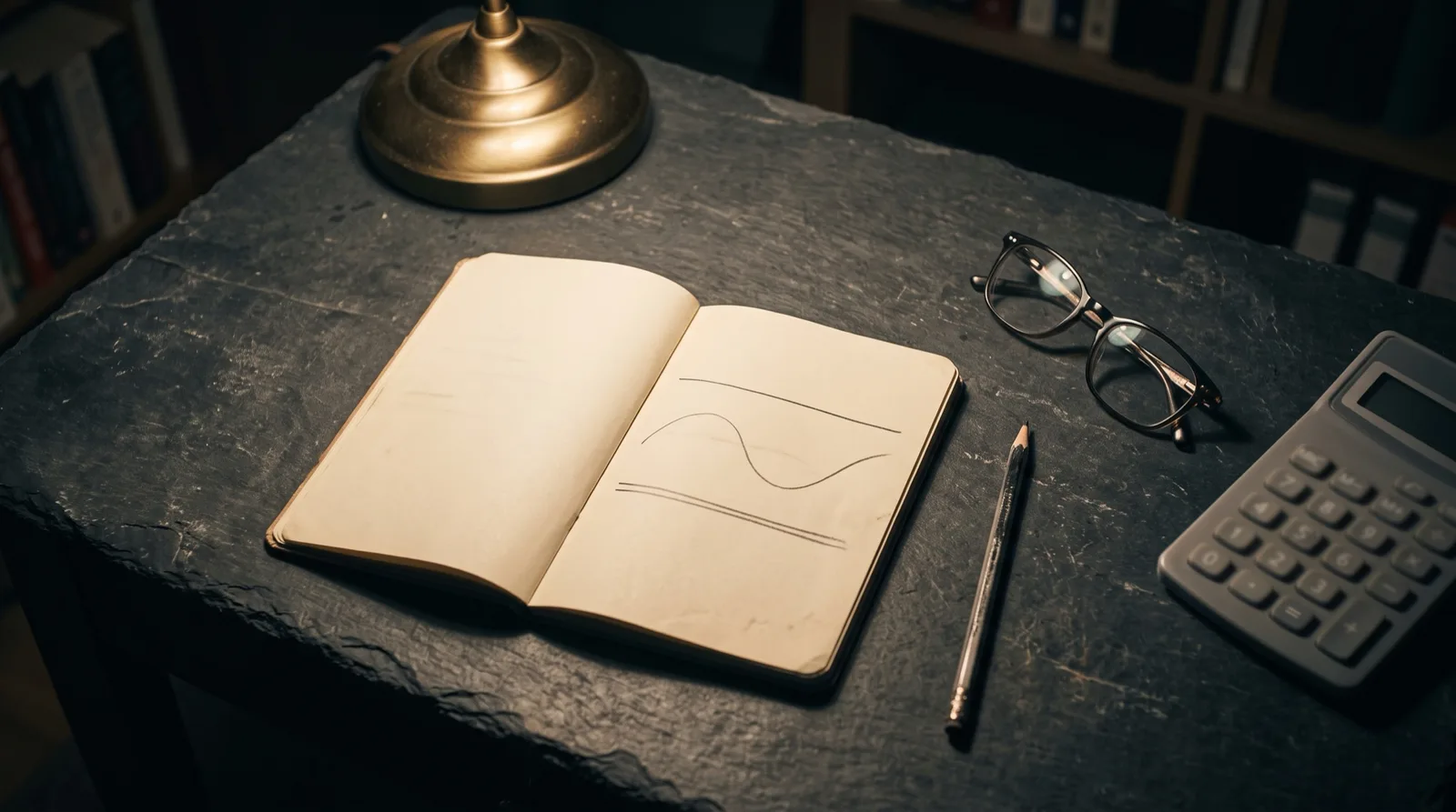 Notebook with two drawn limit lines and a price line between them, illustrating Hypernova's daily loss limit and static max drawdown