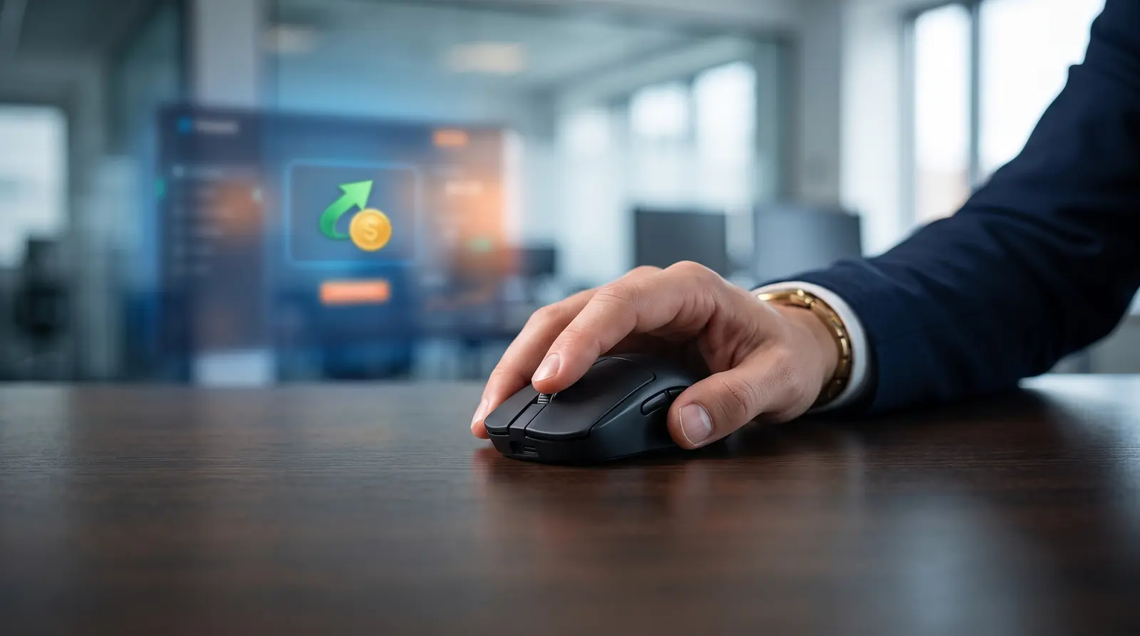 A close-up of a hand using a mouse to activate an instant funding account.