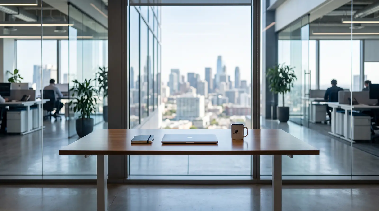 Modern office workspace background representing the future of cheap futures prop firms in 2026.