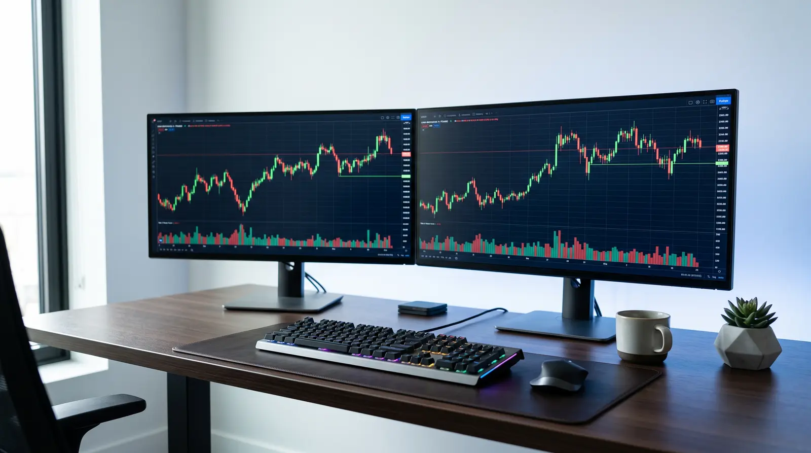 Professional trading desk setup showing analytical charts for optimal lucid trading pricing after discount code.