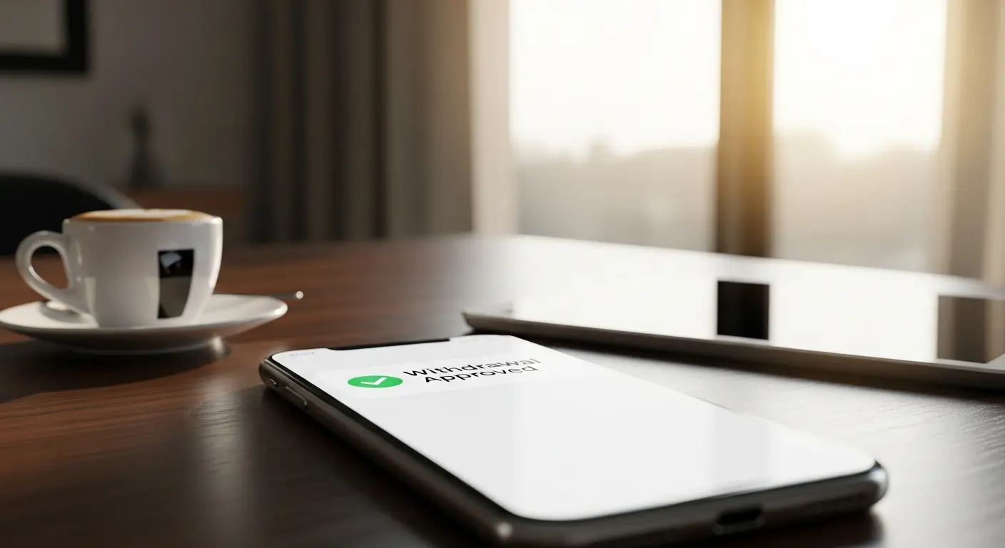 A smartphone screen displaying a successful instant payout notification for a futures trading account.