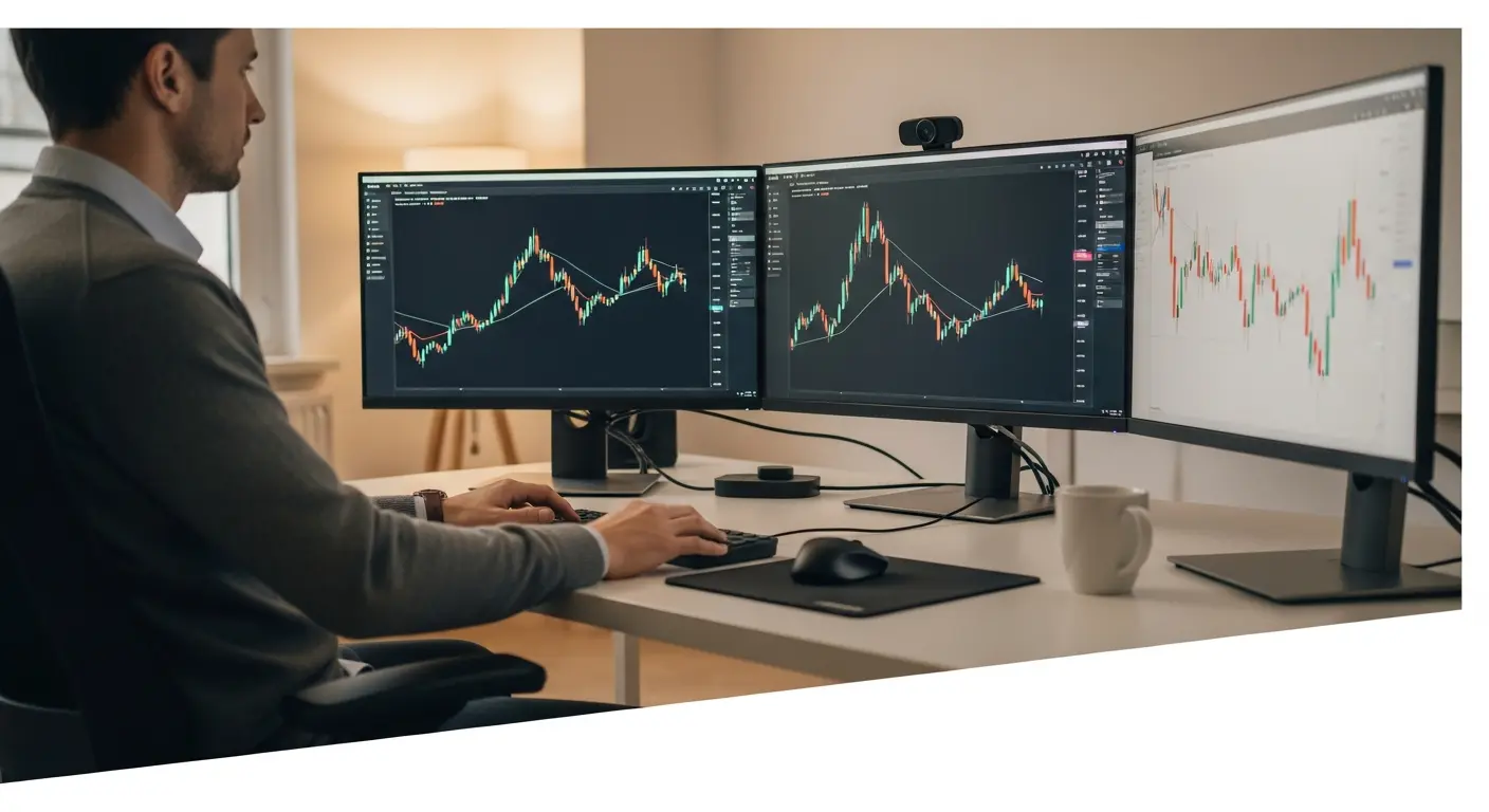 A clean, minimalist trading station highlighting the transparent cost structure of the prop firm.