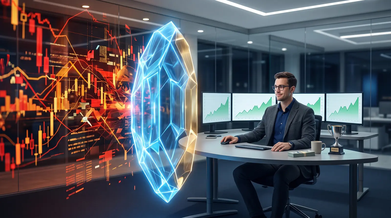 Digital visualization of risk management showing drawdown limits and safety cushions for crypto traders.