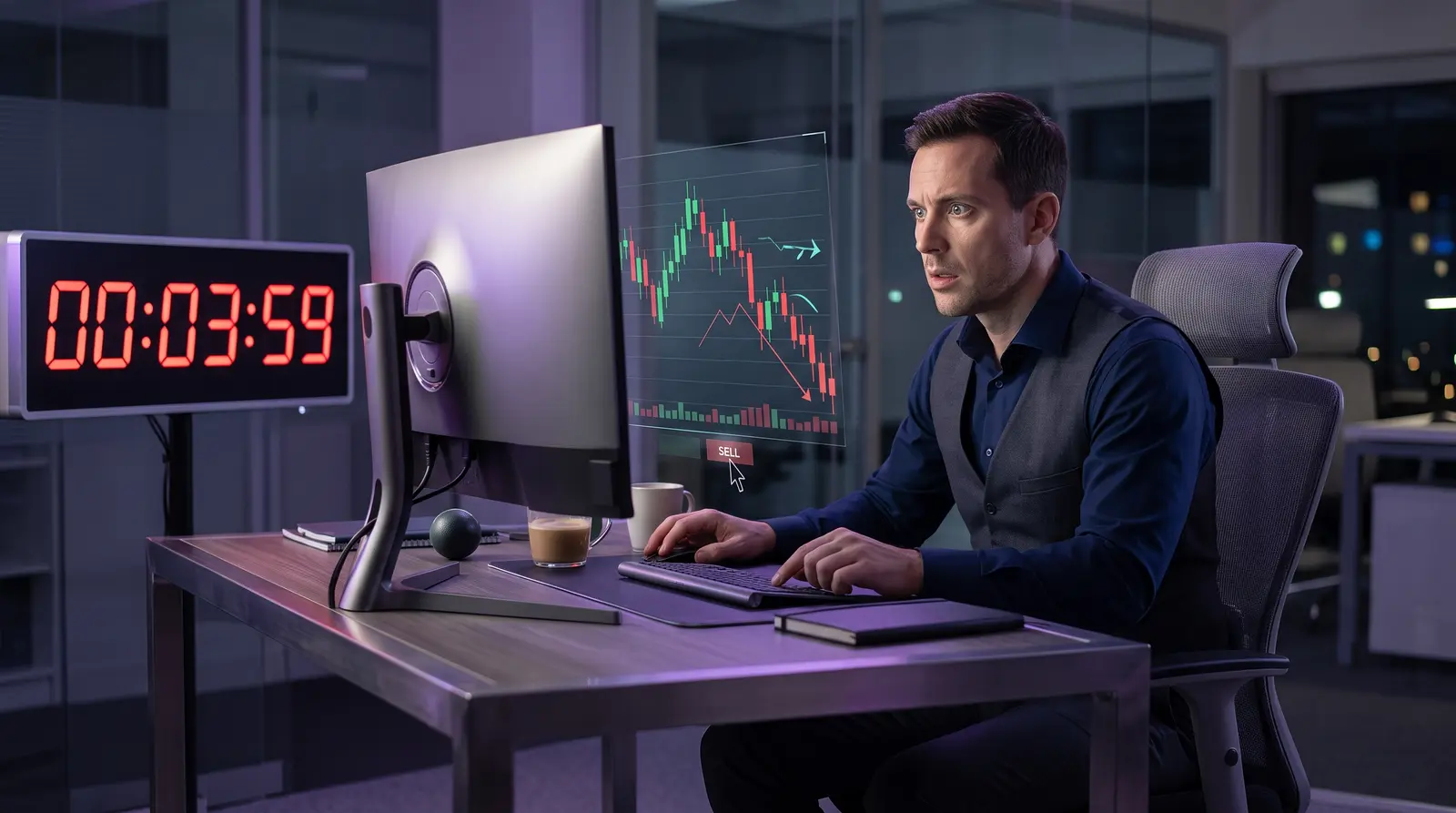 A digital timer highlighting the critical timing of funding rate payments in perpetual swap trading.
