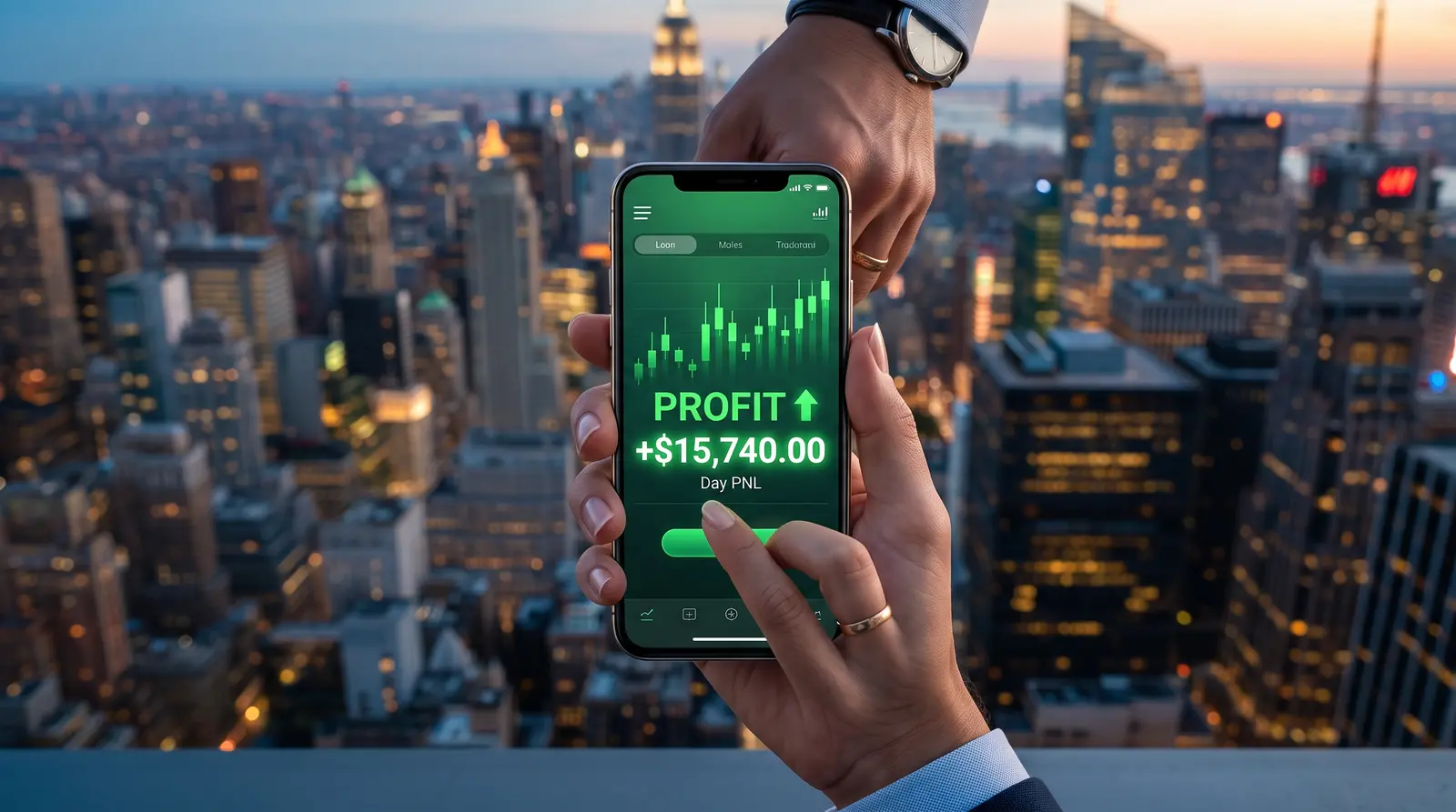 A professional trader using a mobile app to manage their perpetual prop firm evaluation challenge.
