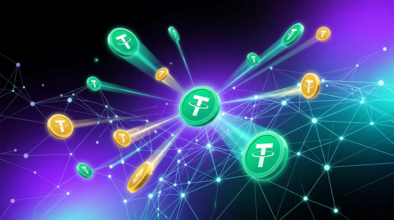 Futuristic visualization of digital assets and crypto perpetual trading platforms for managing funded accounts.