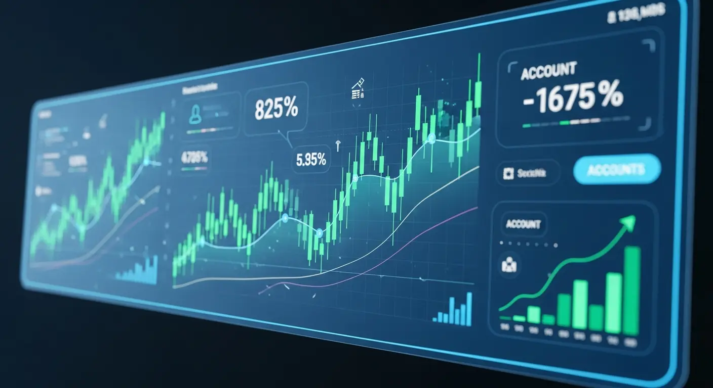An analytical interface displaying the updated real-time trader dashboard and account growth metrics.