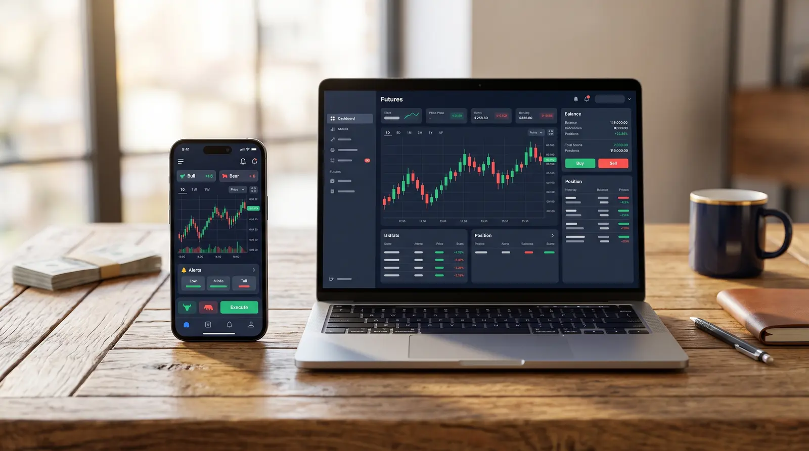 Digital trading interface on a laptop illustrating the shift toward one-time fee subscription models.