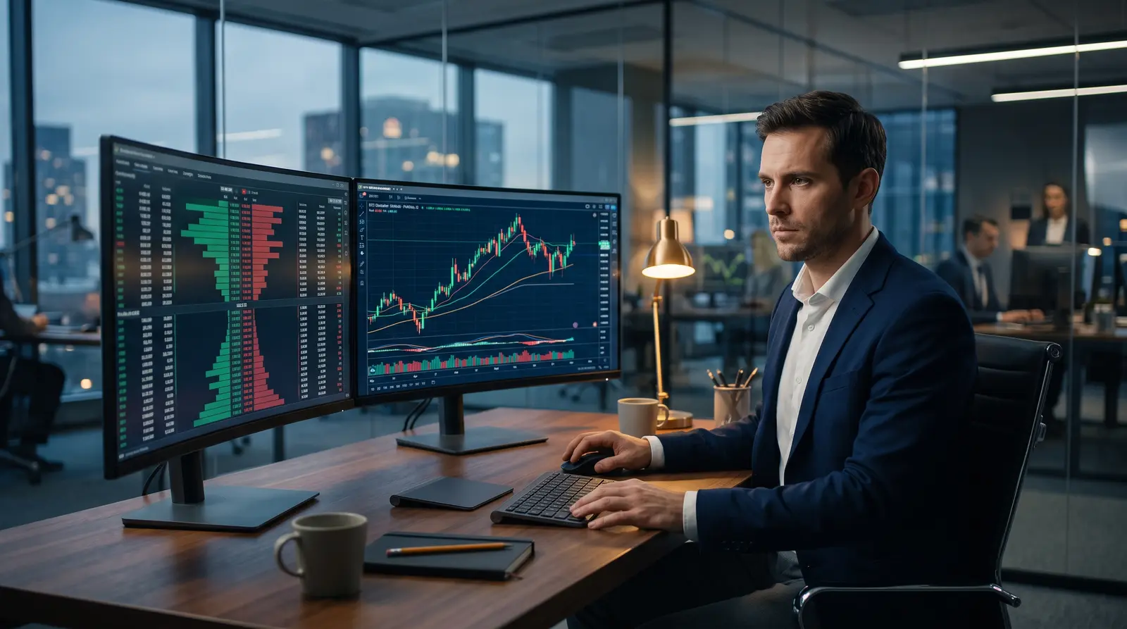 Compare tradeifyfx evaluation programs explained through professional futures and CFD trading workstation monitor setups.