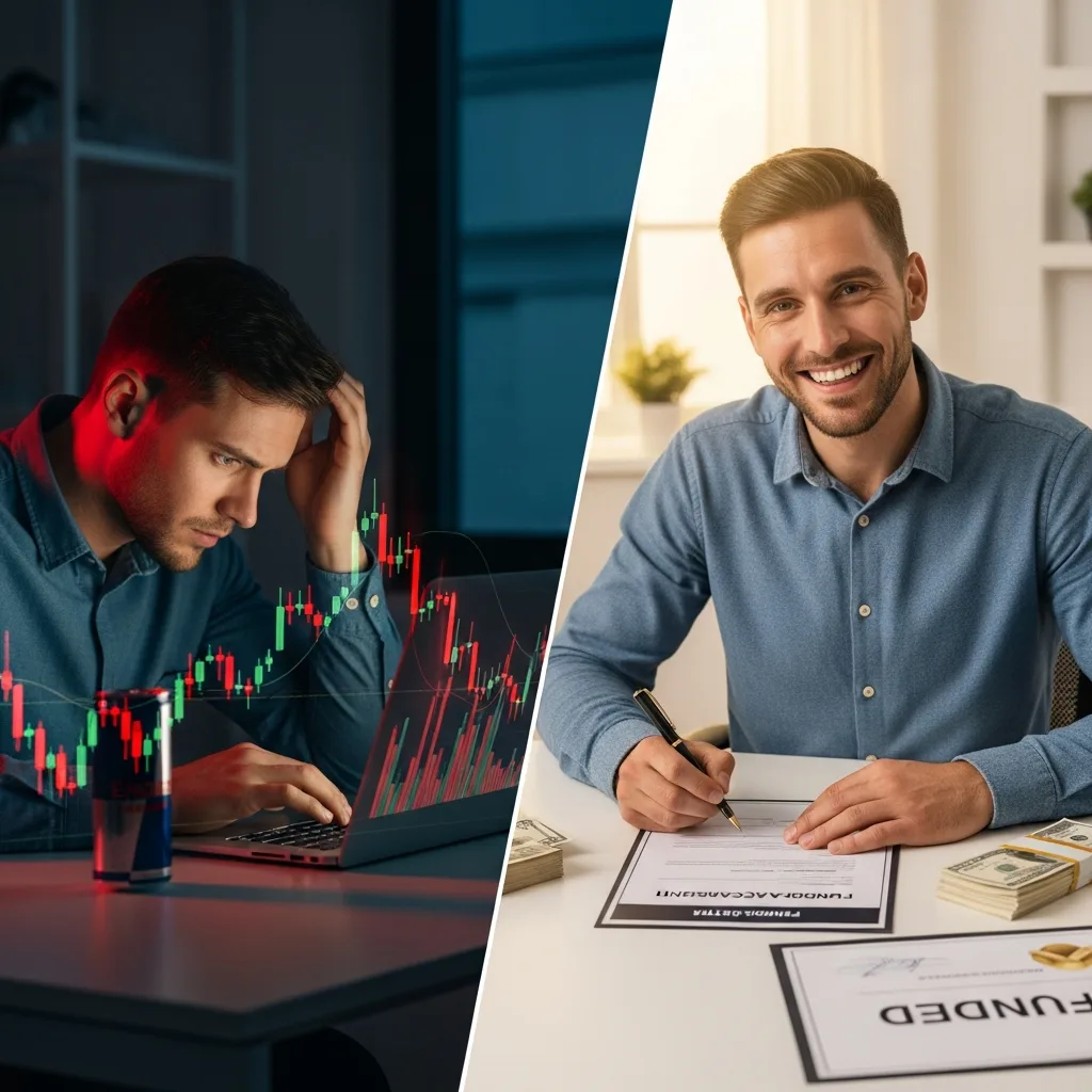 Trader signing a funded agreement, symbolizing pressure relief in one-step futures trading.
