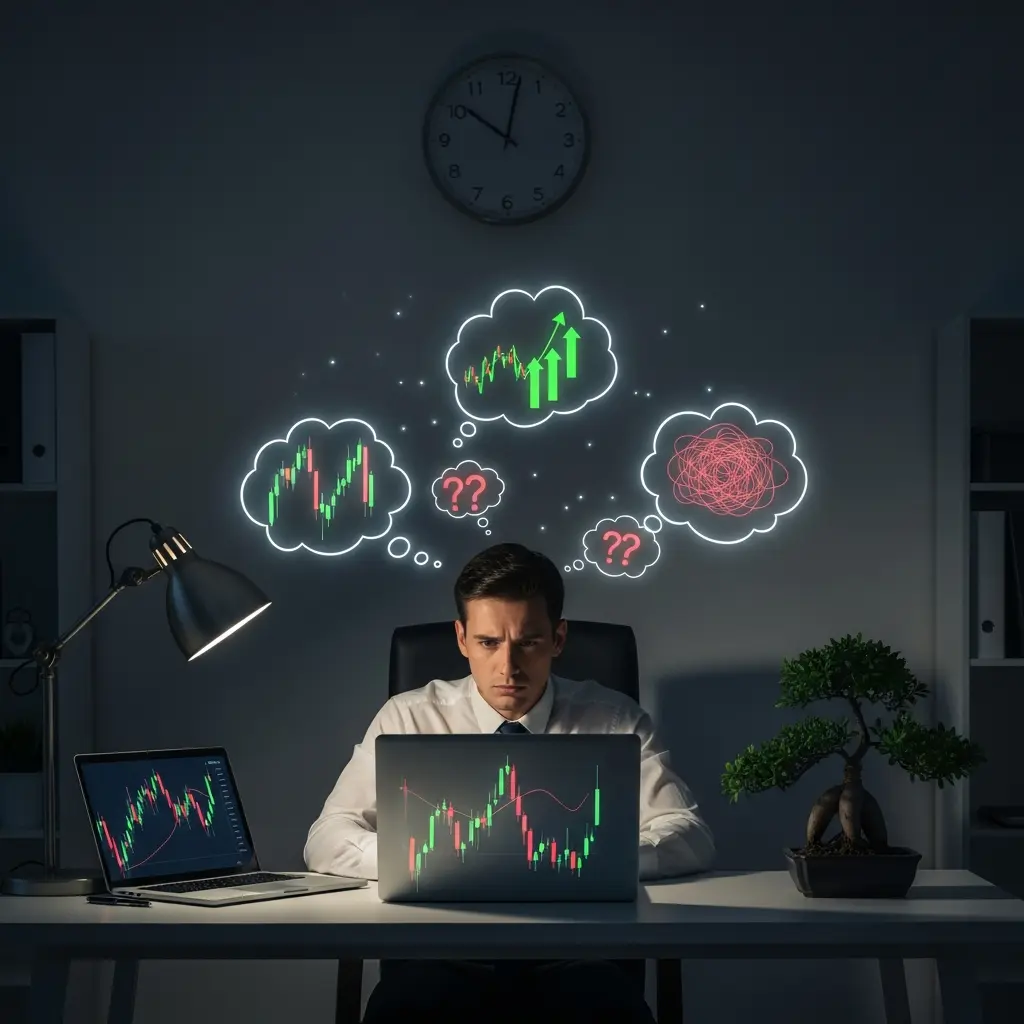 Close-up of a trader focused deeply on managing decisions and discipline