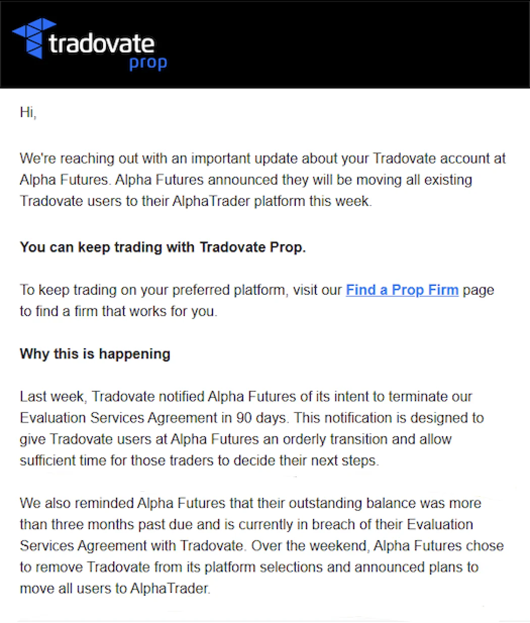 NinjaTrader and Tradovate statement on ending the Alpha Futures partnership